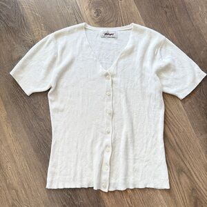 Vintage Short Sleeve Button-Down Top - White